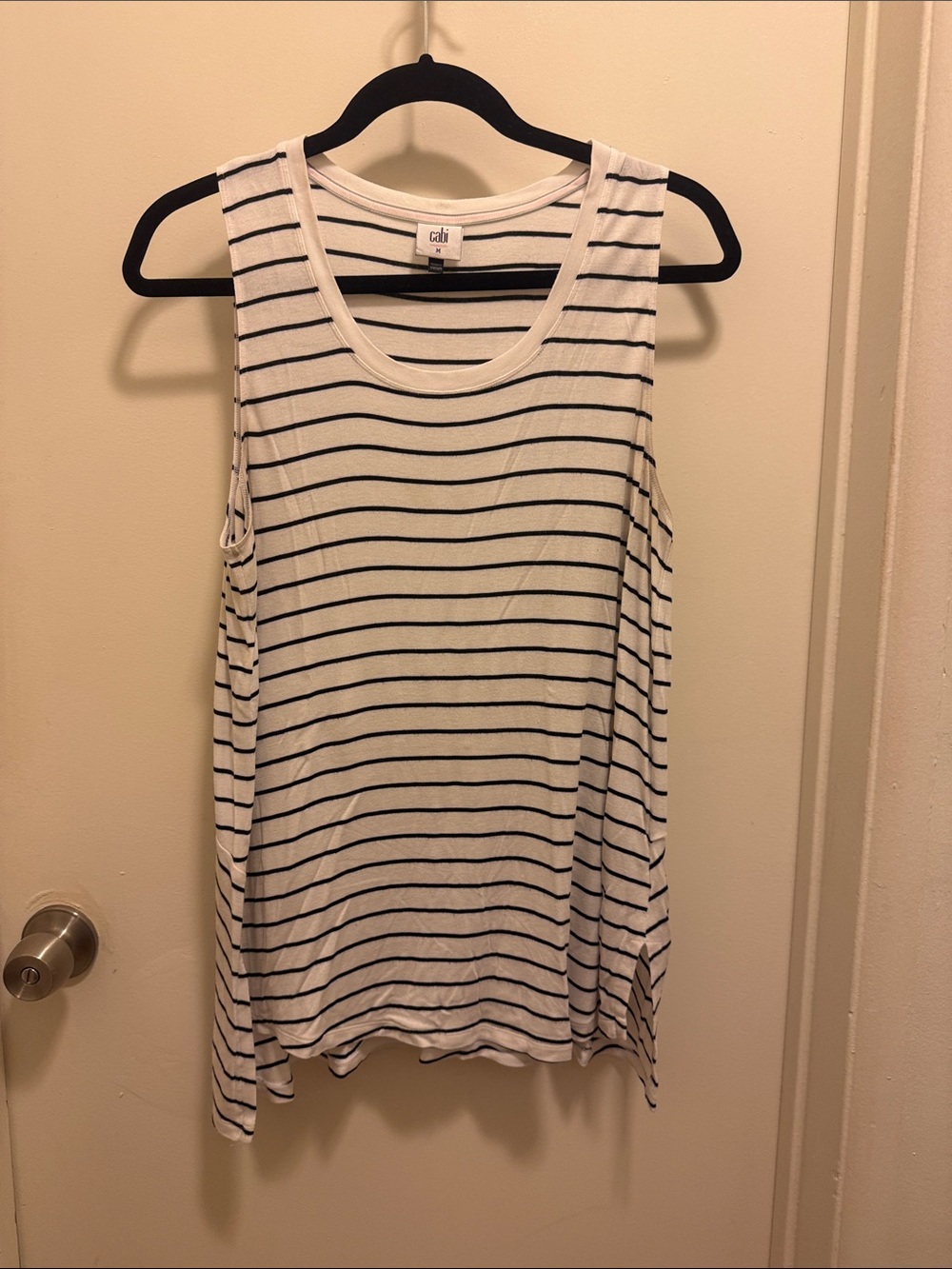CAbi White and Navy Striped Sleeveless Tank